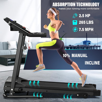 Compact Folding Treadmill For Home - 2.5HP Quiet Brushless Motor, 3-Level Incline, 7.5 MPH, Shock Absorption - view 6