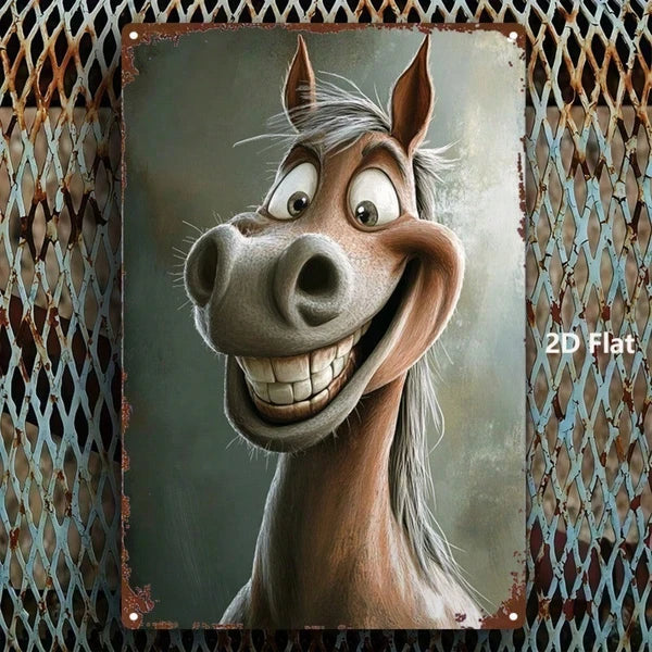 1pc Retro Cartoon Horse Head Metal Sign, Vintage Tin Painting Wall Decor, Humorous Country Style Iron Plate Art - view 3