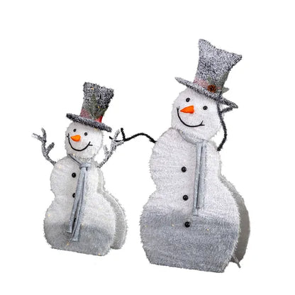 Set Of 2 Lighted Snowman With Top Hat Christmas Decorations, Pre-lit 2D Holiday Decor With 80 Warm White LED Lights - view 4