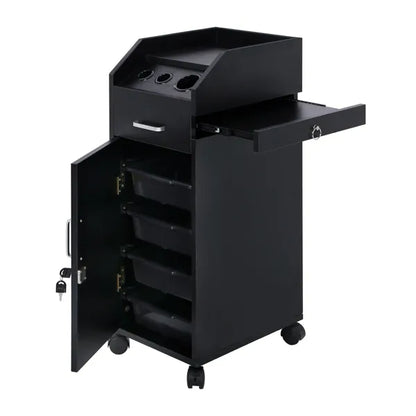 Hair Salon Storage Cart with Wheels & 3 Hair Dryer Holders & 4 Drawers & Lock & 2 Keys - view 3