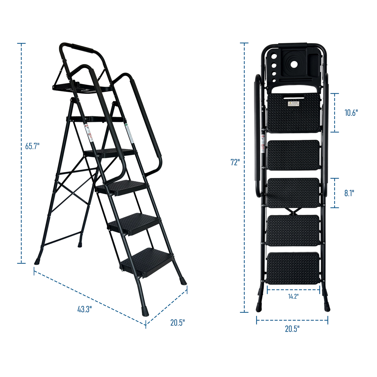 Step Ladder, Folding Step Stool With Wide Anti-Slip Pedal, Sturdy Steel Ladder, Convenient Handrail, Lightweight - view 6