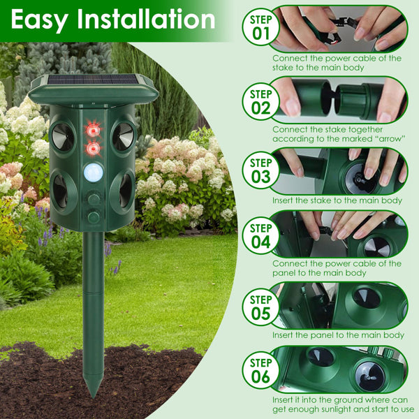 5 Modes Animal Repeller - Solar/USB Rechargeable, PIR Sensing, 3229Sq.ft Coverage, IP54 Waterproof - view 2