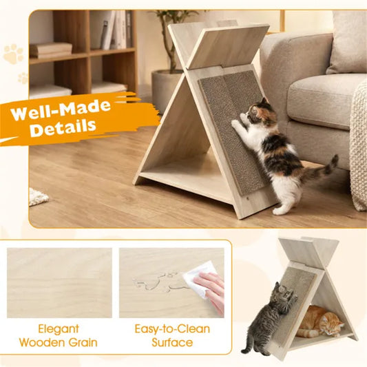 Multi-Functional Cat Scratcher - 18.5" x12" x21", Scratching Surface, Tunnel & Wooden Lounge - view 2