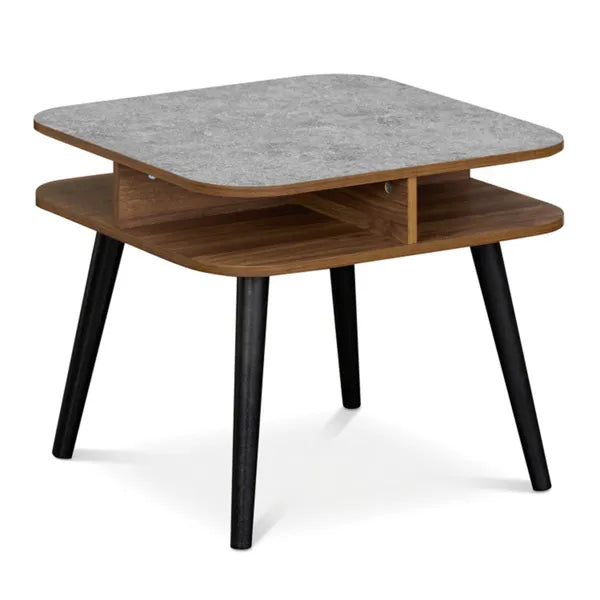Faux Marble Side Table With 4-Sided Storage Shelves, 24" Square End Table For Living Room Bedroom - view 4