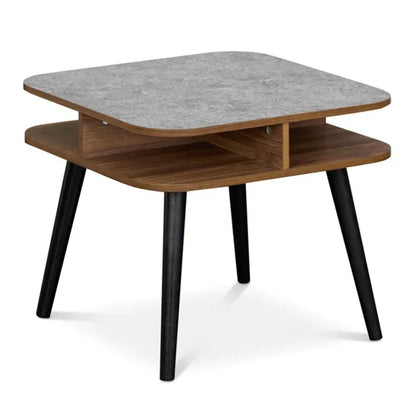 Faux Marble Side Table With 4-Sided Storage Shelves, 24" Square End Table For Living Room Bedroom - view 4