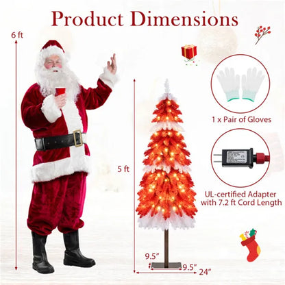 5ft Strawberry Shortcake Christmas Tree - 301 Branch Tips, 100 Warm White LEDs, Red+White+Browm PVC/Metal - view 2