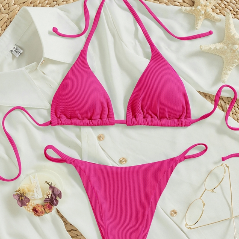 Factory Wholesale Women's Sexy Small Rib Bikini Tie Bikini Set Two Piece Swimsuit Beach Wear - view 8