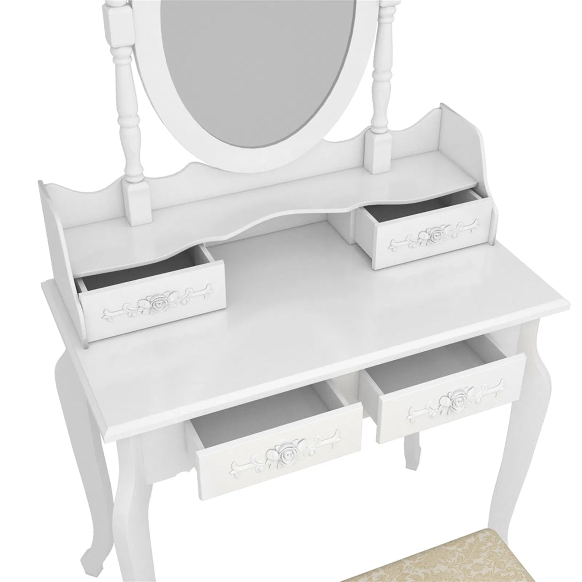 Modern Concise 4-Drawer 360-Degree Rotation Removable Mirror Dresser White =32759839 - view 3