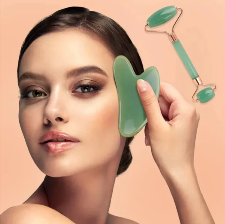 Gua Sha Board 2PCS Massage Stone For Facial Body Skincare Roller Scraping Massager Natural Resin Facial Lifting Scraper