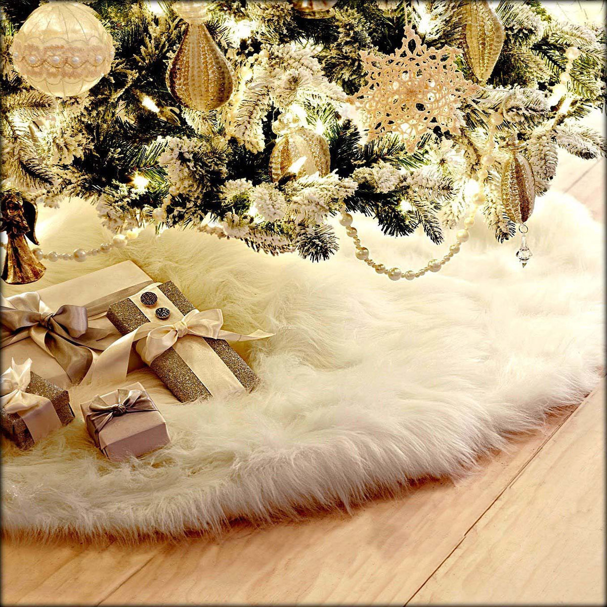 Pure white plush Christmas tree skirt Christmas plush tree skirt 78cm 90cm 122cm Christmas tree decoration tree - view 4
