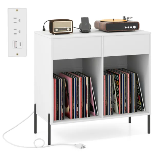 Record Player Storage Stand - Customizable Vinyl Compartments, Built-in Charging Station - view 3