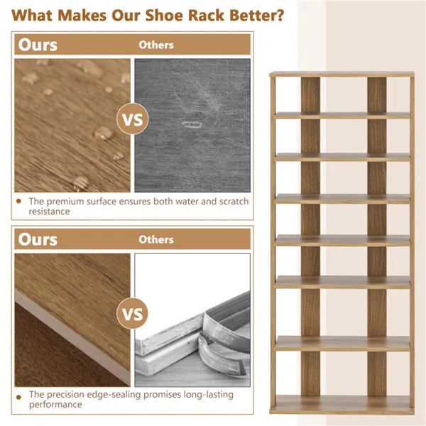 7-Tier Double-Row Shoe Rack With Adjustable Shelves, Anti-Tipping Narrow Storage Rack For Entryway Closet-Natural - view 3