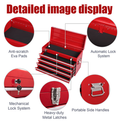 Heavy Duty Metal Tool Box, 21-inch, Portable Metal Tool Box With 4 Drawers, Small Tool Chest With EVA Liners - view 5