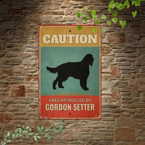Vintage Gordon Setter Warning Sign, 2D Flat Metal Iron Plaque, Funny Caution Decor, Rustic Garden Gate Bar Wall Art