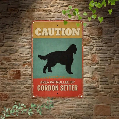 Vintage Gordon Setter Warning Sign, 2D Flat Metal Iron Plaque, Funny Caution Decor, Rustic Garden Gate Bar Wall Art