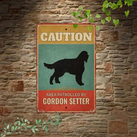 Vintage Gordon Setter Warning Sign, 2D Flat Metal Iron Plaque, Funny Caution Decor, Rustic Garden Gate Bar Wall Art