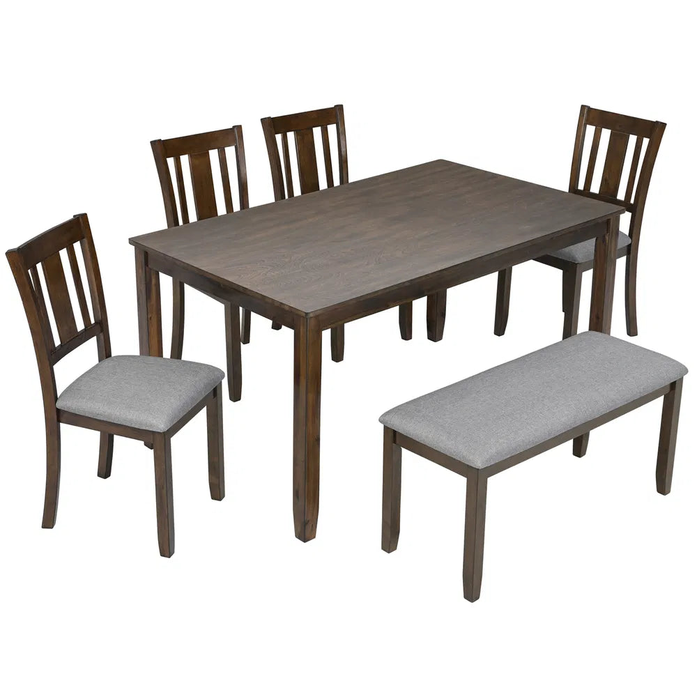 6 Piece Kitchen Dining Set, Rectangular Wooden Dining Table With 4 Upholstered Chairs And A Bench - view 5