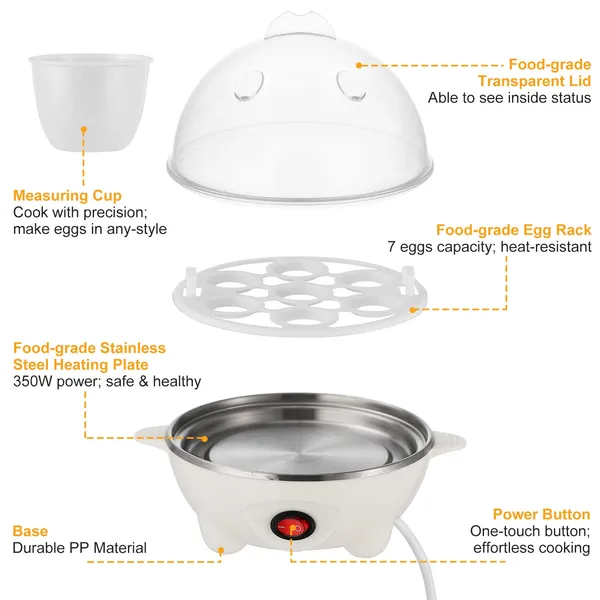 Electric Egg Cooker 7-Capacity BPA-Free Hard-Boiled Egg Maker W Auto-Off Measuring Cup - view 6