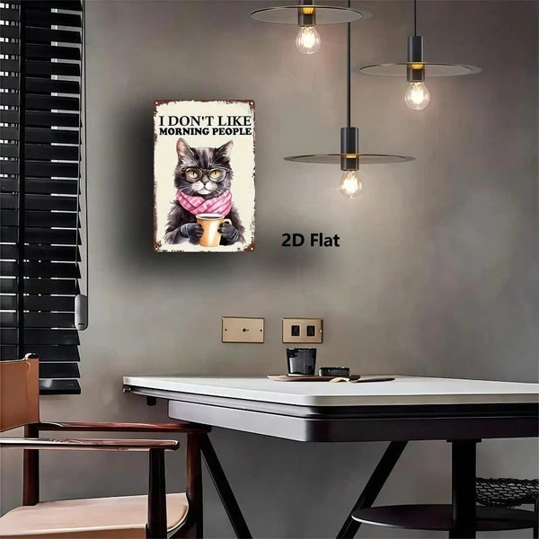 Vintage Black Cat Drinking Coffee Metal Sign 8x12 Inch, Antique Tin Plaque With Glasses For Home Kitchen Cafe Bar - view 4