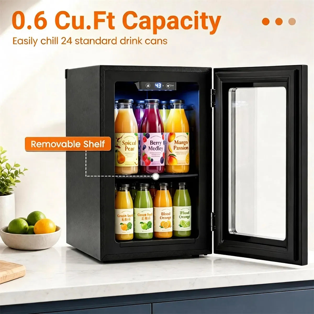 0.6 Cu.Ft Mini Beverage Refrigerator with Digital Touch Control 40F-61F Adjustable Thermostat - view 3