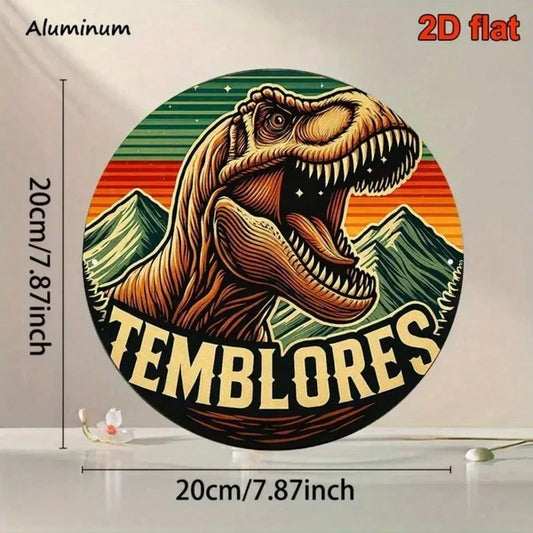 2D Retro Metal Tin Sign, Colorful T-Rex Dinosaur Round Aluminum Sign, Vintage Home Decor For Living Room - view 2