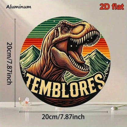 2D Retro Metal Tin Sign, Colorful T-Rex Dinosaur Round Aluminum Sign, Vintage Home Decor For Living Room - view 2