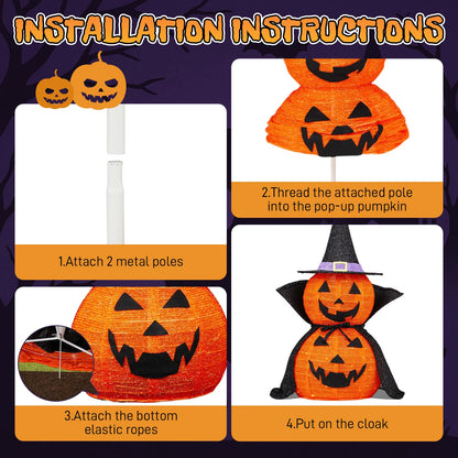 2Packs 3FT Halloween Collapsible Lighted Pumpkin Decoration, 176 LED Pop-Up Pumpkin Lamp with Cape - view 7