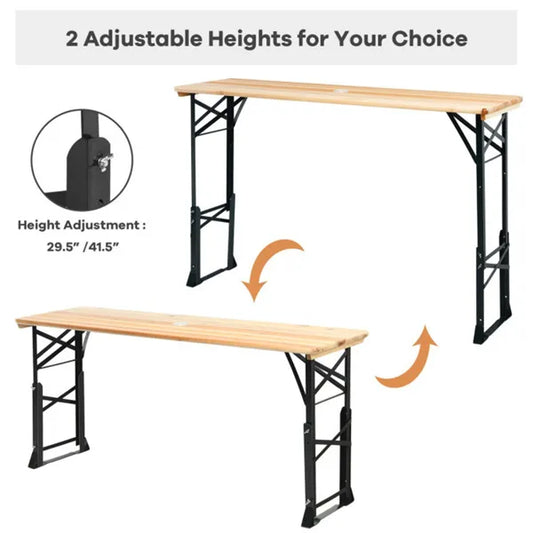 3-Piece Patio Picnic Set - 7.5ft Crank Tilt Umbrella, Heavy-Duty Resin Base, Adjustable Legs, Backyard/Garden/Campsite - view 2