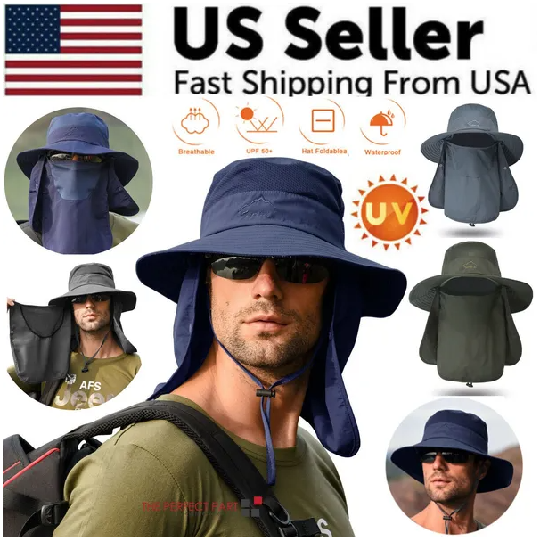 Wide Brim Sun Hat UV Protection Bucket Cap For Hiking Camping Fishing Safari Men