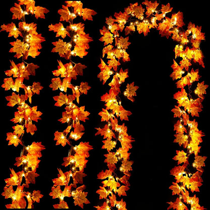 Timer & 3 Pack - 30Ft Fall Garland Fall Decorations for Home 60 LED Leafed Lights Patented Realistic Maples Leafed - view 4