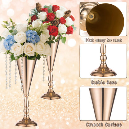 Golden Vase Flower Wedding Centerpieces For Tables 14 In Tall Flower Display Stand Wedding Metal Flower Arrangement - view 4