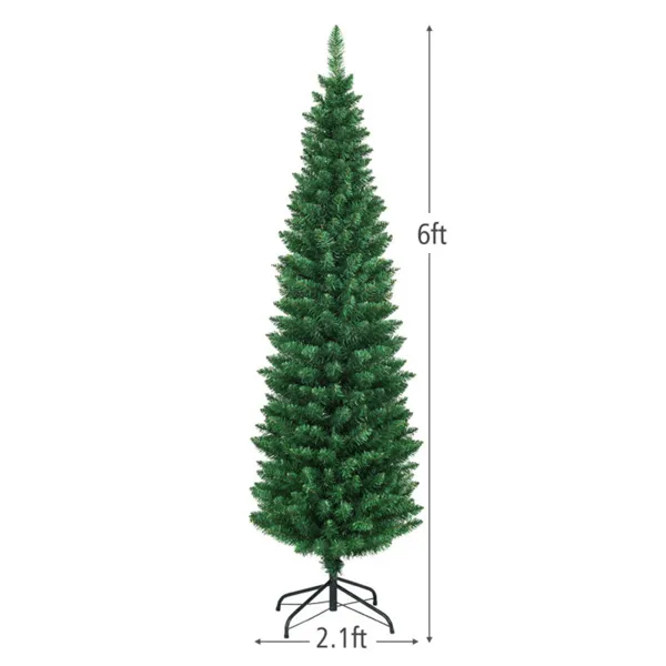6ft Slim Pencil Christmas Tree - Space-Saving Design For Small Corners, 400 Realistic PVC Branches With Flocked Finish - view 5
