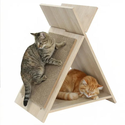 Multi-Functional Cat Scratcher - 18.5" x12" x21", Scratching Surface, Tunnel & Wooden Lounge