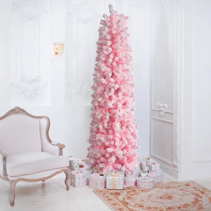 7.5 FT Snow Flocked Hinged Christmas Tree, Artificial Pencil Christmas Tree - view 3