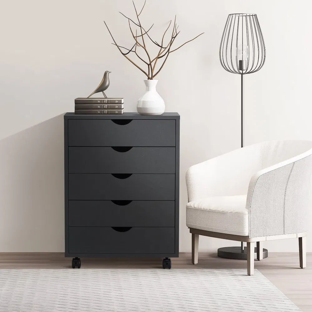 5 DrawerStorageCabinet with Wheels for Bedroom,Home, Office Organization, Black