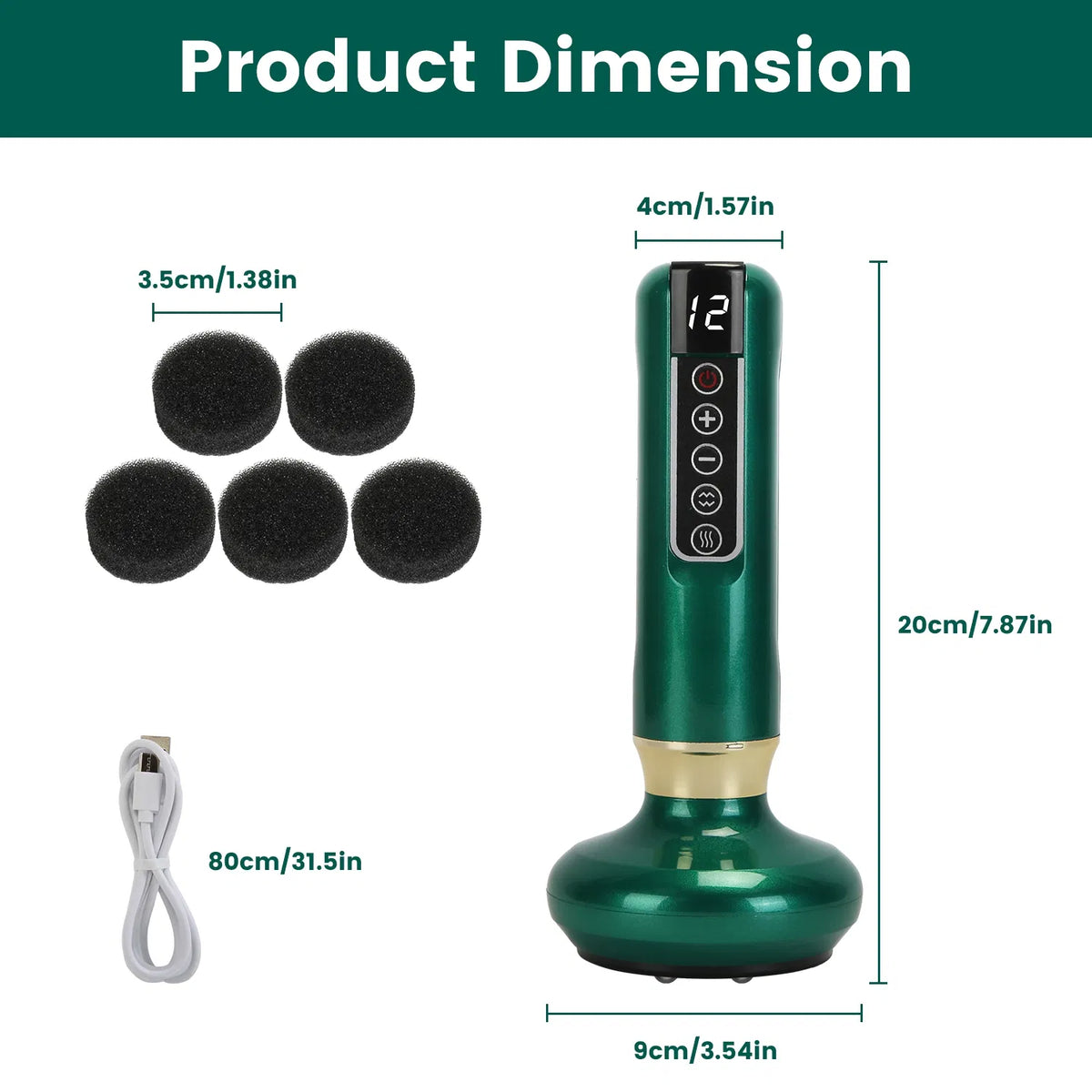Anti Cellulite Massager Handheld Vacuum Suction Cupping Kit Beauty Tool With 12 Suction Mode 12 Heating 20Mins Auto-Off - view 7