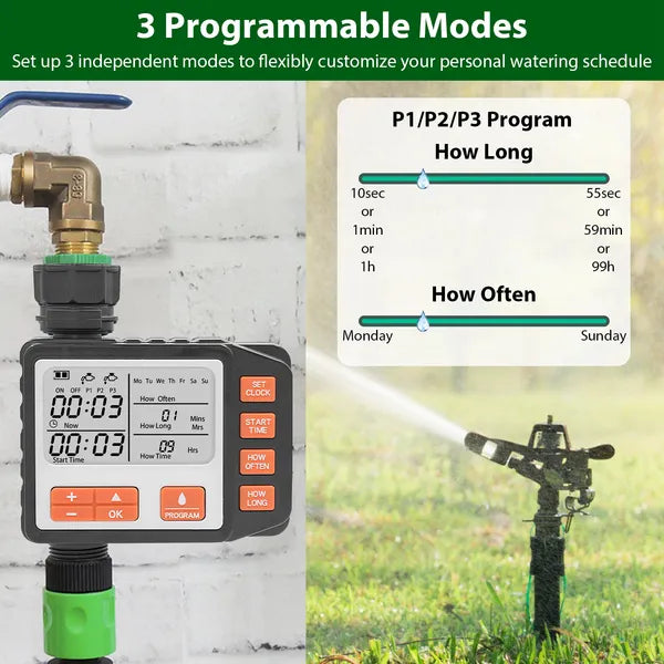Sprinkler Timer With 3 Watering Programs Manual Mode Automatic Watering System Waterproof Irrigation Timer House Faucet - view 3