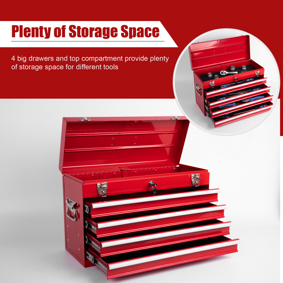 Heavy Duty Metal Tool Box, 21-inch, Portable Metal Tool Box With 4 Drawers, Small Tool Chest With EVA Liners - view 4