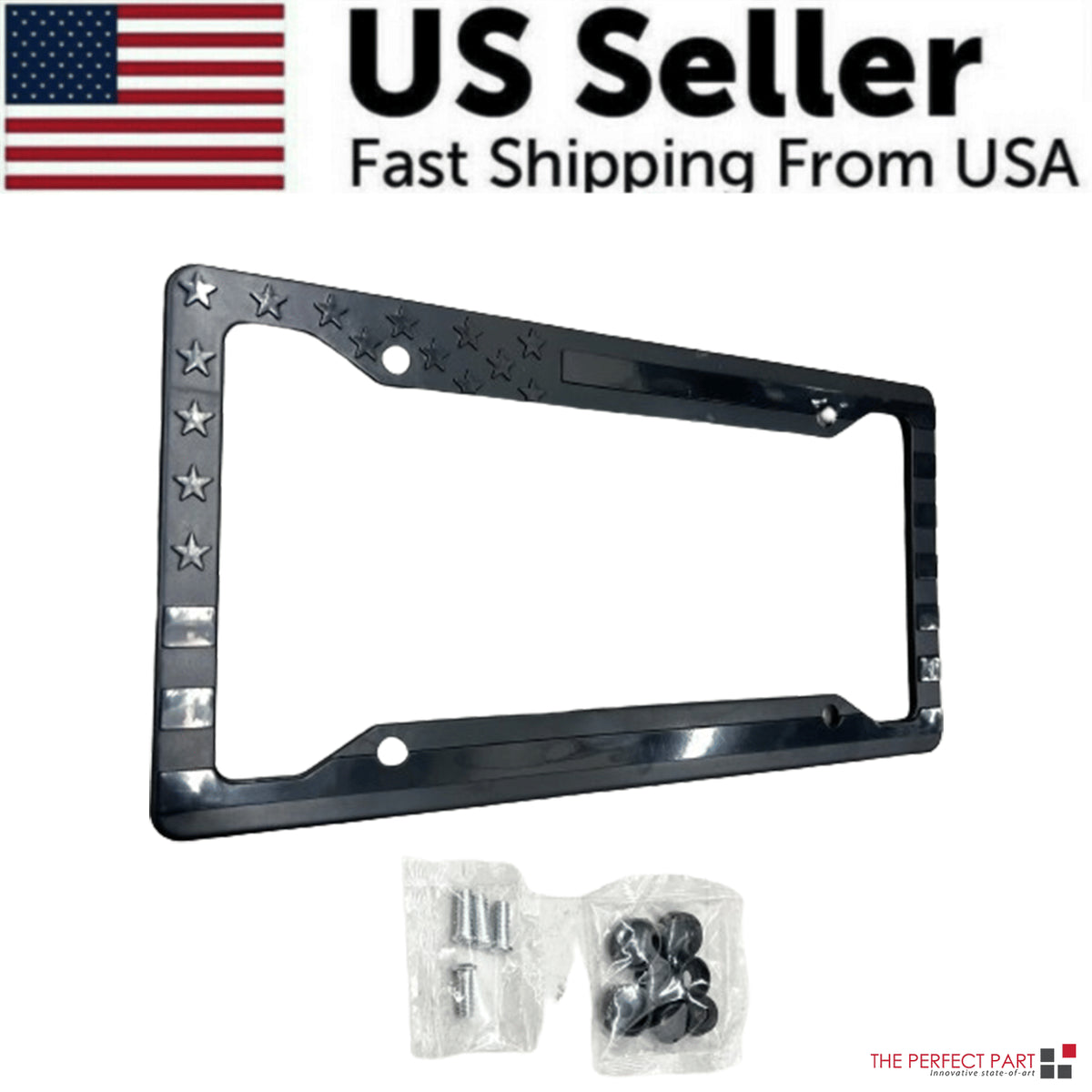 1X Black 3D USA American Flag License Plate Frame Holder Auto Car Tag Decal ABS - view 2