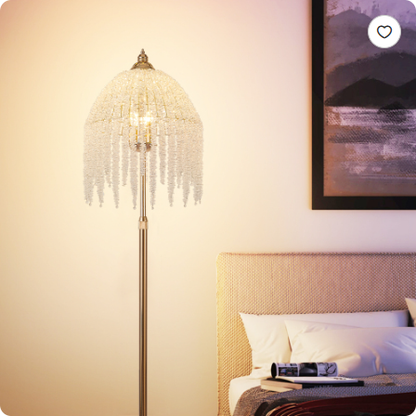 3-Light Elegant Crystal Floor Lamp Vintage Waterfall Design With Cascading Crystal Beads And Marble Texture Base - view 4