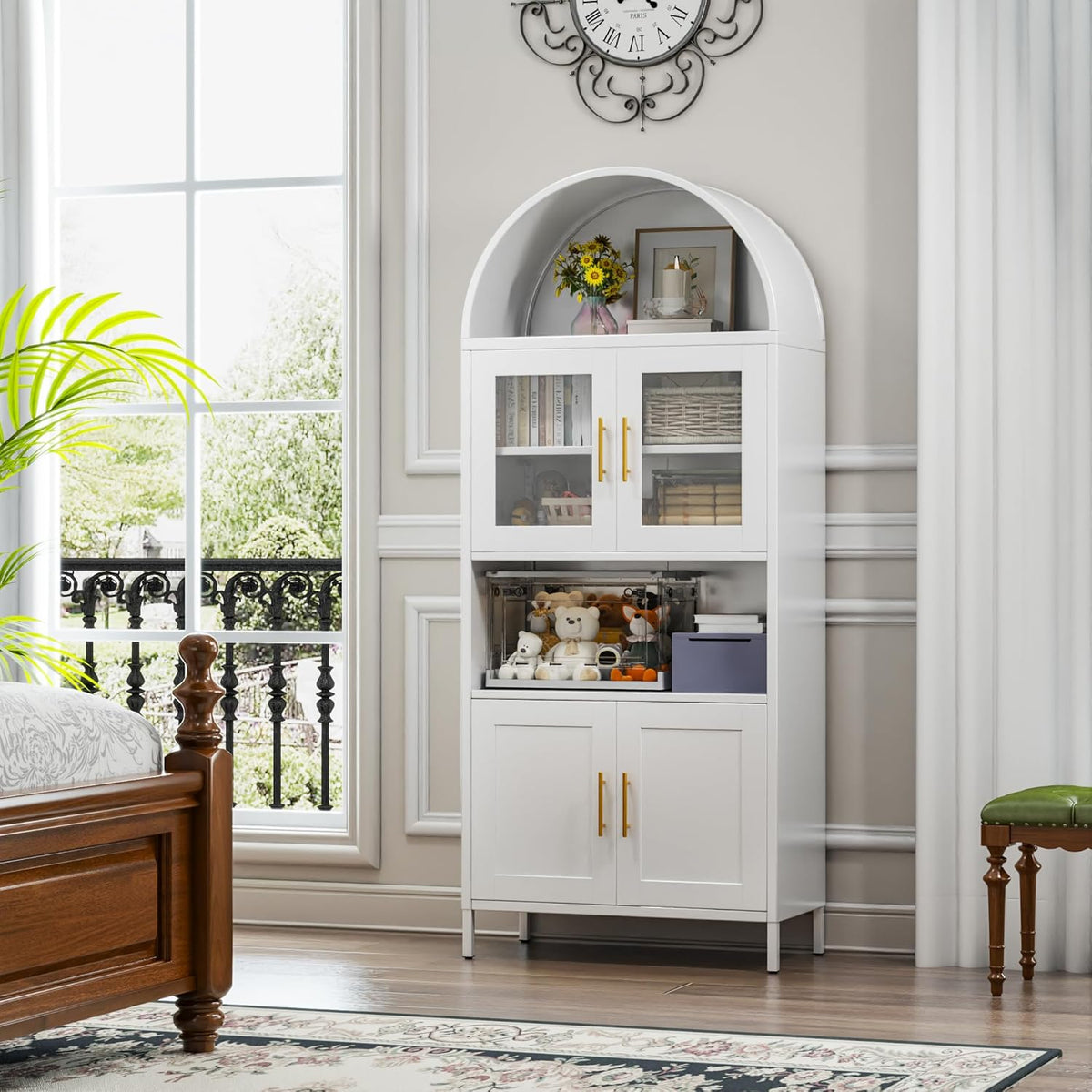73 In Tall Metal Arched Cabinet, Kitchen Pantry Cabinet With Glass Door - view 4