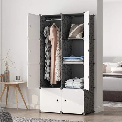 8 Cube Organizer Stackable Plastic Cube Storage Shelves Design Multifunctional Modular Closet Cabinet With Hanging Rod