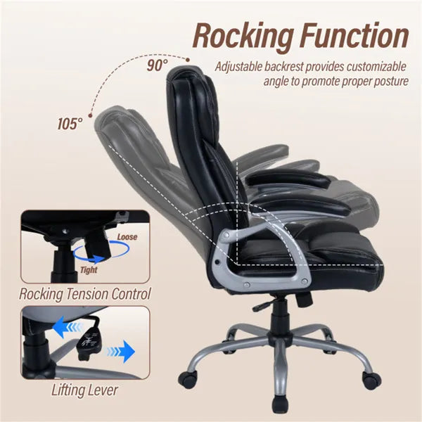 Ergonomic Executive Office Chair With Contoured Backrest, Adjustable Height & Recline For Home Office-Black - view 5