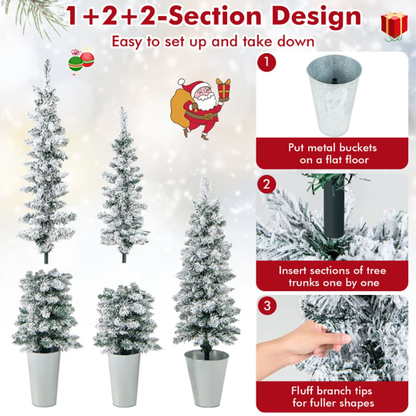 3 Pcs Set Potted Artificial Christmas Tree Snow Flocked Slim Pencil Christmas Tree - view 4
