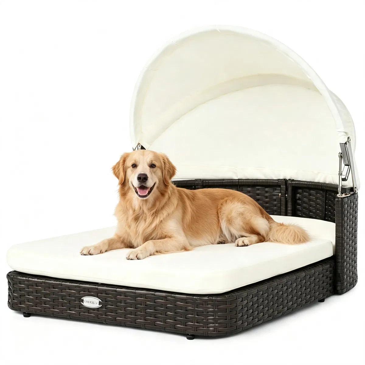 Hand-Woven PE Rattan Dog Bed with Adjustable Canopy, Elevated Outdoor Pet Daybed with Washable Plush Cushion - view 2