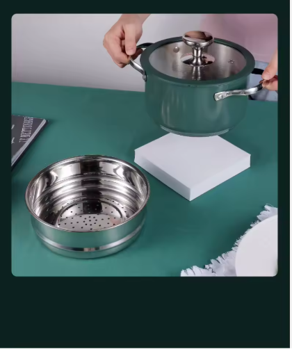 4pcs Stainless Steel Ceramic Coated Pot Set, Including 1 Milk Pot, 2 Stockpots, 1 Non-stick Pan - view 3