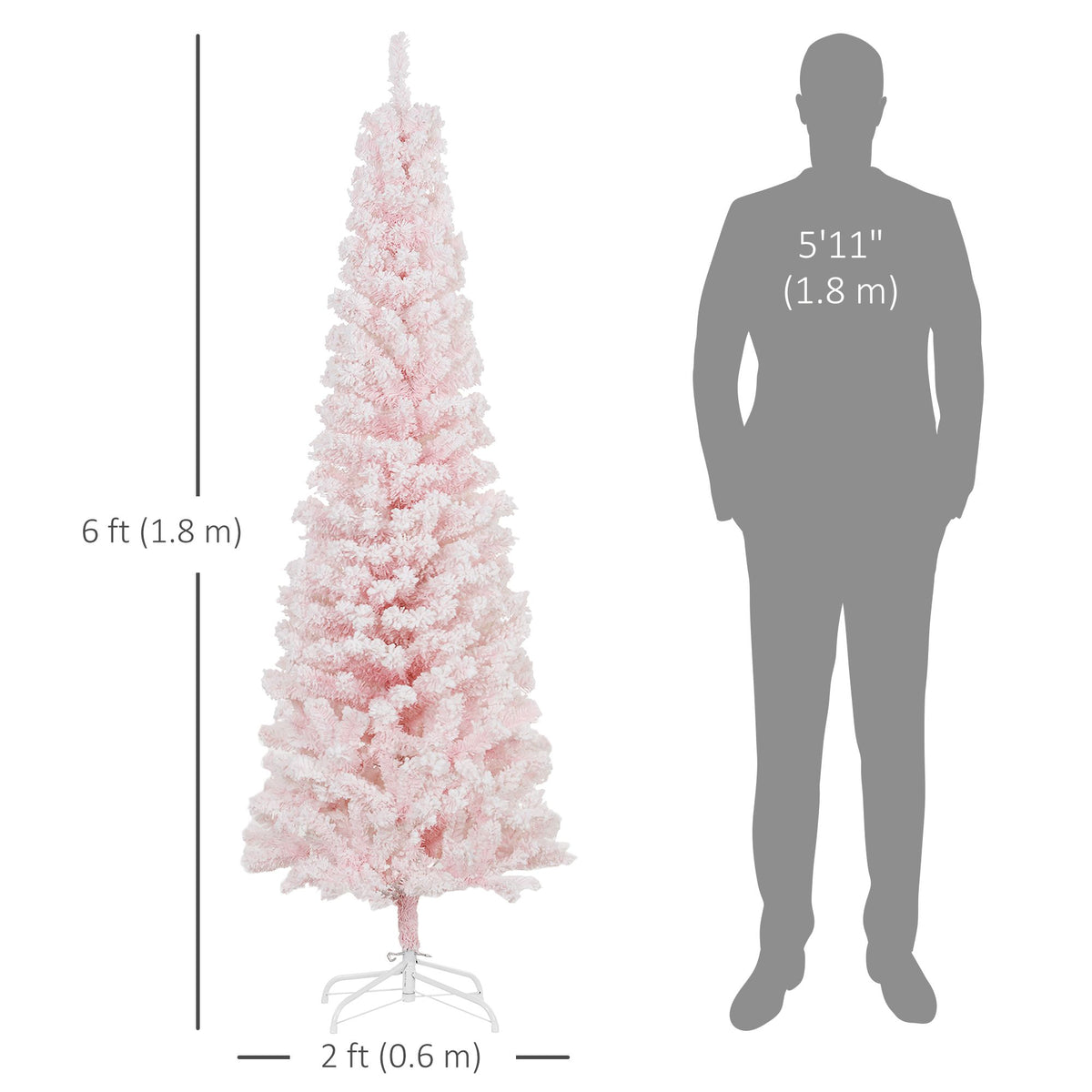 6ft Flocked Christmas Tree, Pencil Christmas Tree With Realistic Branch Tips, Folding Metal Stand - view 5
