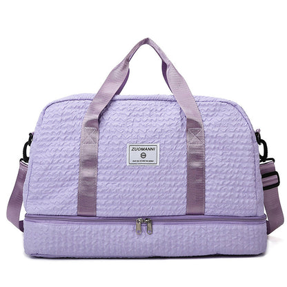 Solid Color Travel Duffle Bag With Ruched Design Portable Luggage Bag Dry And Wet Separation Fitness Gym Shoulder Bag - view 8