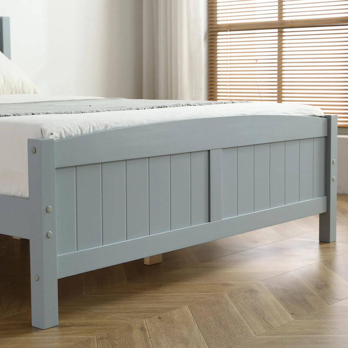 Full Single Bed Frame Vertical Striped Decorative Curved Headboard and Footboard Bed Frame Painted + Melamine Veneer & - view 8