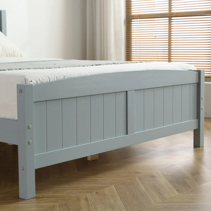 Full Single Bed Frame Vertical Striped Decorative Curved Headboard and Footboard Bed Frame Painted + Melamine Veneer & - view 8